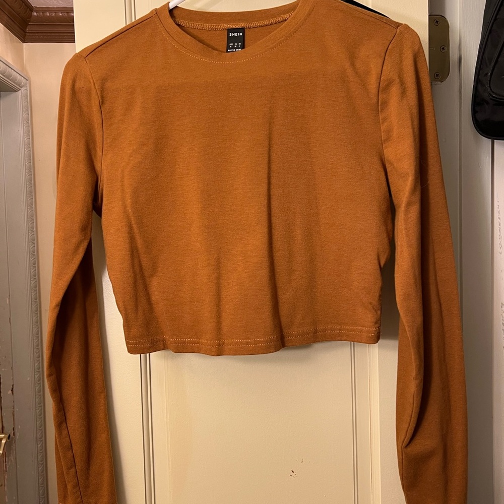 SHEIN Rust Long Sleeve Crop Top